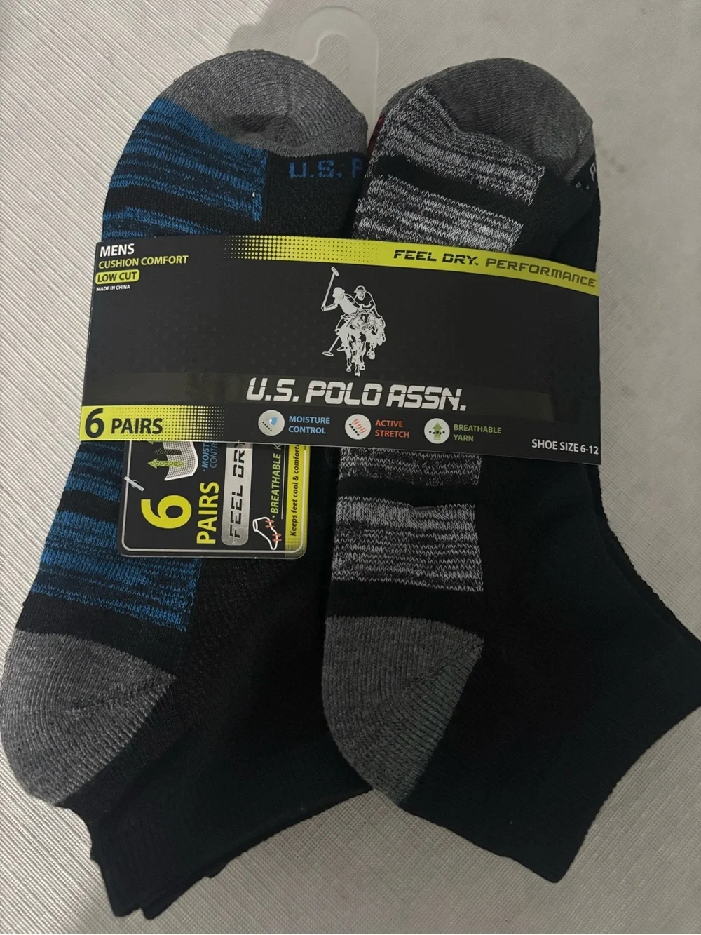 U.S. Polo Assn. Men’s Low Cut Athletic Socks — Black, Gray & Blue (6 Pairs)